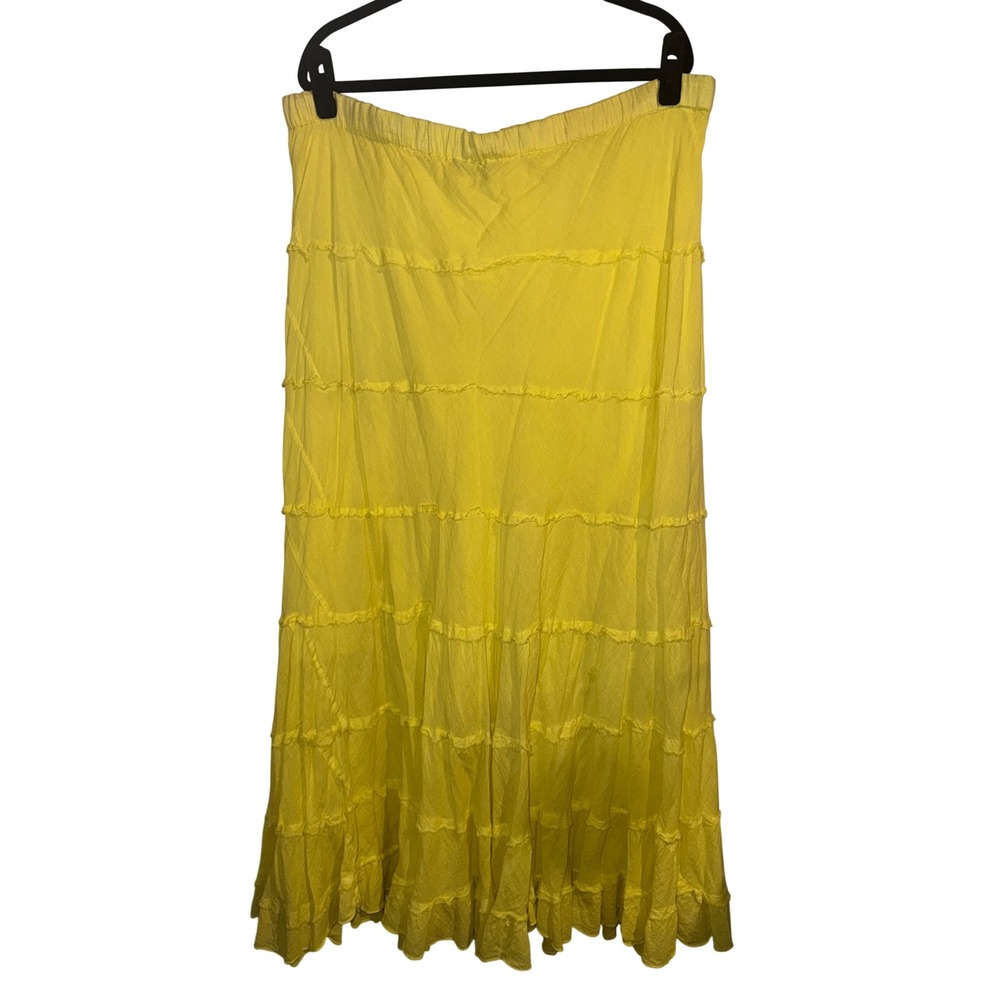 Vtg Y2K Mlle Gabrielle Yellow Tiered Maxi Skirt Boho Peasant Ruffle 2X